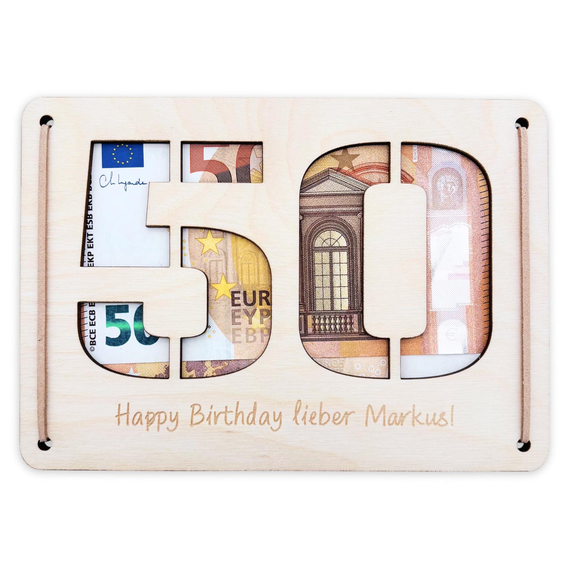 Geldgeschenk 50. Geburtstag personalisierte Geburtstagskarte Geldverpackung Verpackung Geld Geburtstagsgeschenk Geschenkkarte Holz 12x17 cm