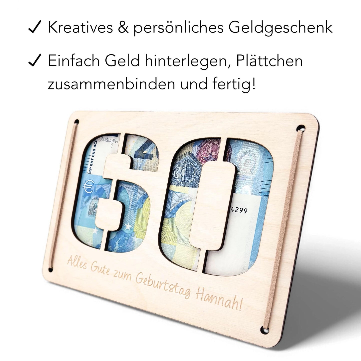 Geldgeschenk 60. Geburtstag personalisierte Geburtstagskarte Geldverpackung Verpackung Geld Geburtstagsgeschenk Geschenkkarte Holz 12x17 cm