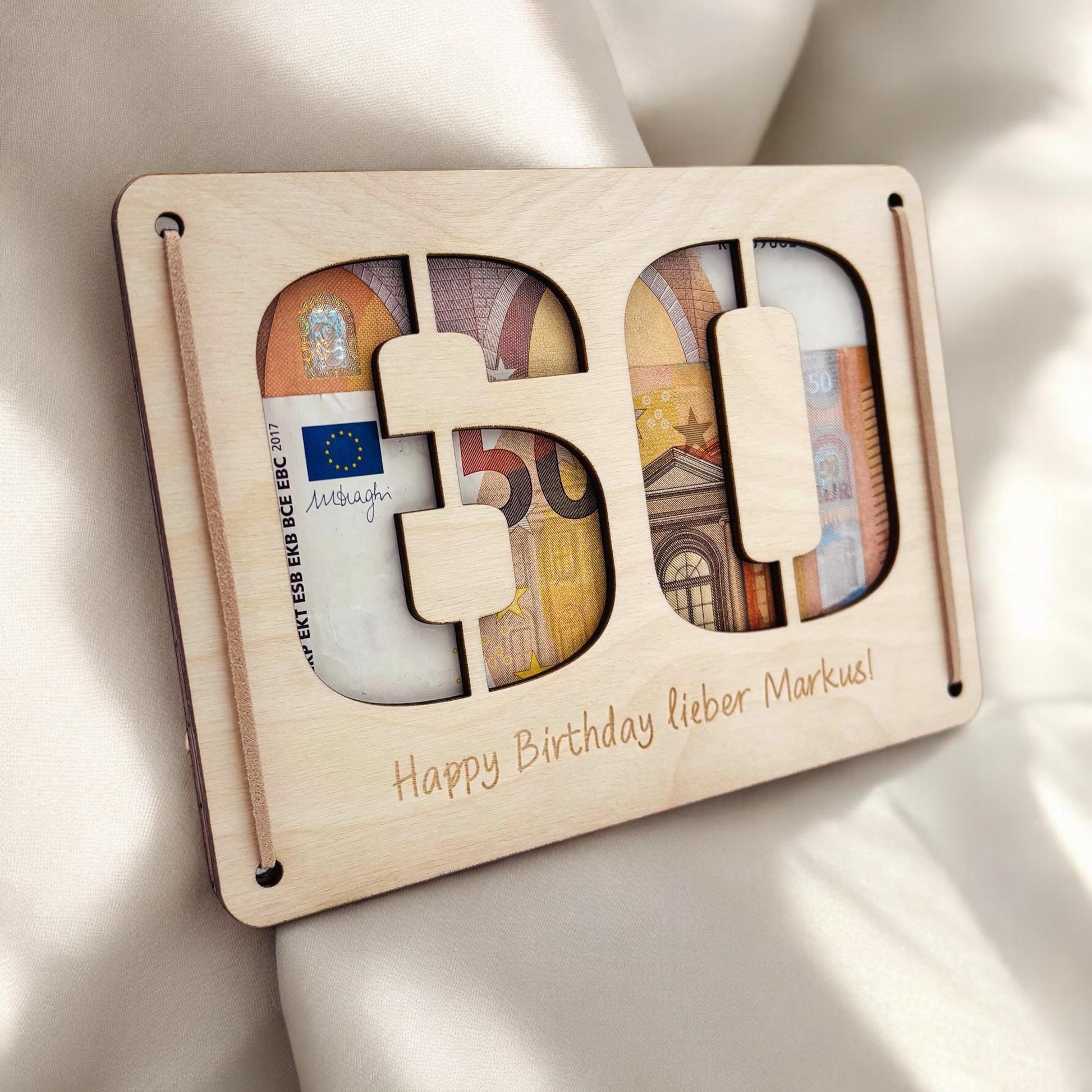 Geldgeschenk 60. Geburtstag personalisierte Geburtstagskarte Geldverpackung Verpackung Geld Geburtstagsgeschenk Geschenkkarte Holz 12x17 cm