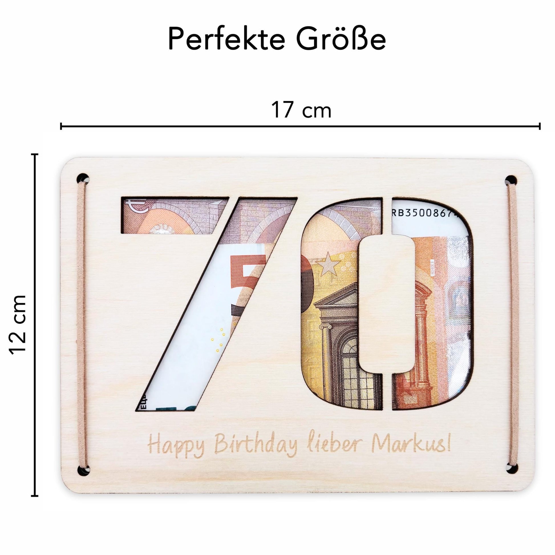 Geldgeschenk 70. Geburtstag personalisierte Geburtstagskarte Geldverpackung Verpackung Geld Geburtstagsgeschenk Geschenkkarte Holz 12x17 cm