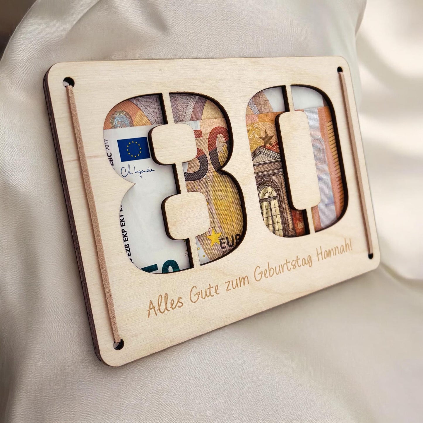 Geldgeschenk 80. Geburtstag personalisierte Geburtstagskarte Geldverpackung Verpackung Geld Geburtstagsgeschenk Geschenkkarte Holz 12x17 cm