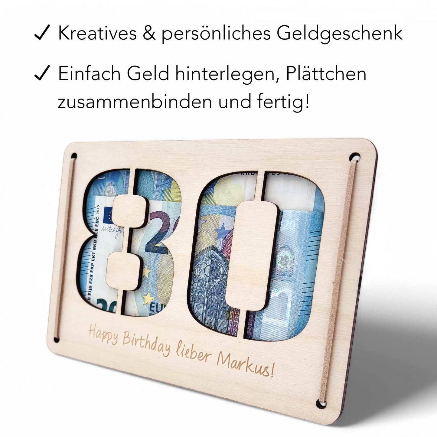 Geldgeschenk 80. Geburtstag personalisierte Geburtstagskarte Geldverpackung Verpackung Geld Geburtstagsgeschenk Geschenkkarte Holz 12x17 cm