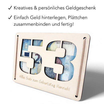 Geldgeschenk Geburtstag personalisierte Geburtstagskarte Geldverpackung Verpackung Geld Geburtstagsgeschenk Geschenkkarte Holz 12x17 cm