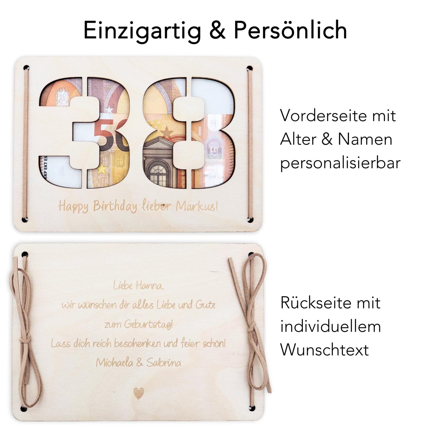 Geldgeschenk Geburtstag personalisierte Geburtstagskarte Geldverpackung Verpackung Geld Geburtstagsgeschenk Geschenkkarte Holz 12x17 cm