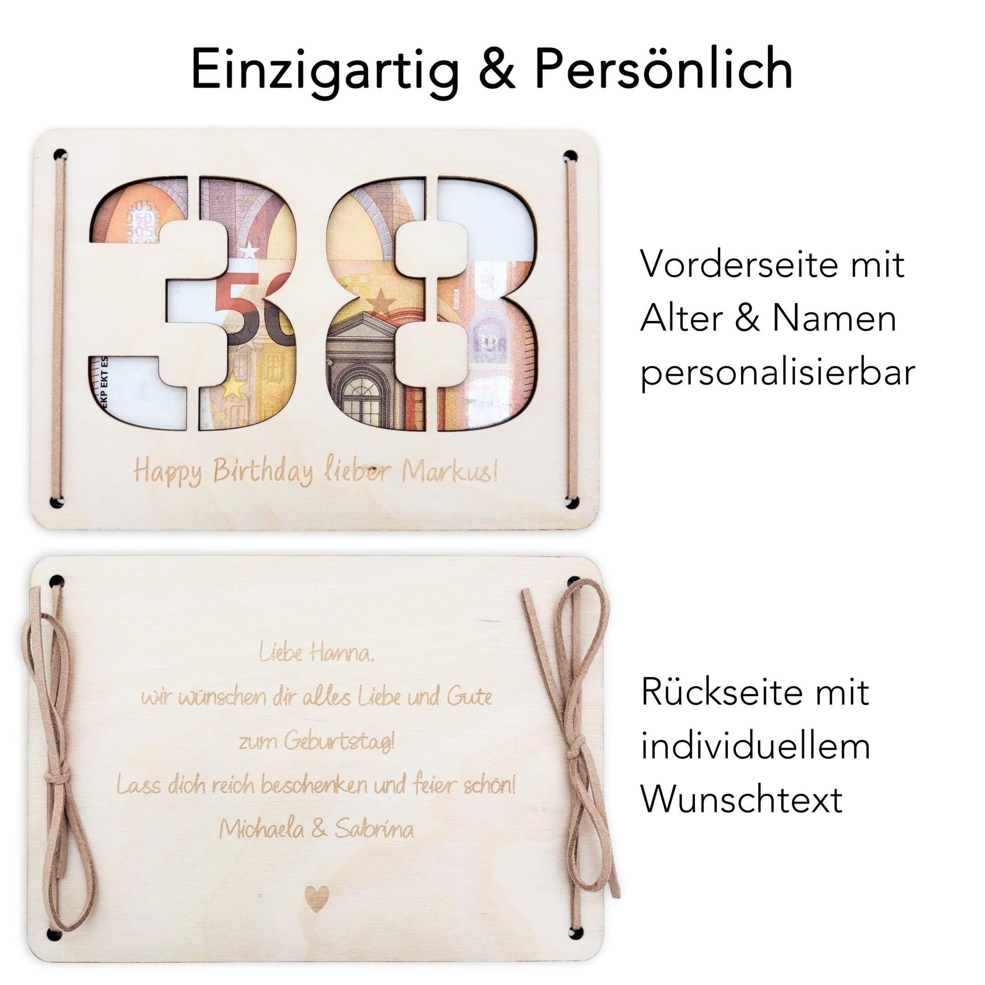 Geldgeschenk Geburtstag personalisierte Geburtstagskarte Geldverpackung Verpackung Geld Geburtstagsgeschenk Geschenkkarte Holz 12x17 cm