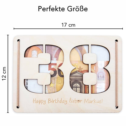 Geldgeschenk Geburtstag personalisierte Geburtstagskarte Geldverpackung Verpackung Geld Geburtstagsgeschenk Geschenkkarte Holz 12x17 cm