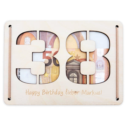 Geldgeschenk Geburtstag personalisierte Geburtstagskarte Geldverpackung Verpackung Geld Geburtstagsgeschenk Geschenkkarte Holz 12x17 cm