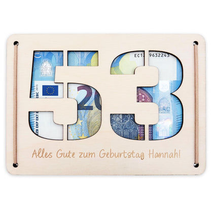 Geldgeschenk Geburtstag personalisierte Geburtstagskarte Geldverpackung Verpackung Geld Geburtstagsgeschenk Geschenkkarte Holz 12x17 cm