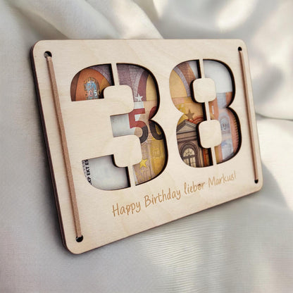 Geldgeschenk Geburtstag personalisierte Geburtstagskarte Geldverpackung Verpackung Geld Geburtstagsgeschenk Geschenkkarte Holz 12x17 cm