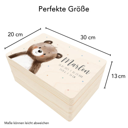 Erinnerungskiste Baby Bär Holzkiste personalisierte Erinnerungsbox Mädchen Junge Geschenk Geburt Geburtsgeschenk 30x20x13 cm