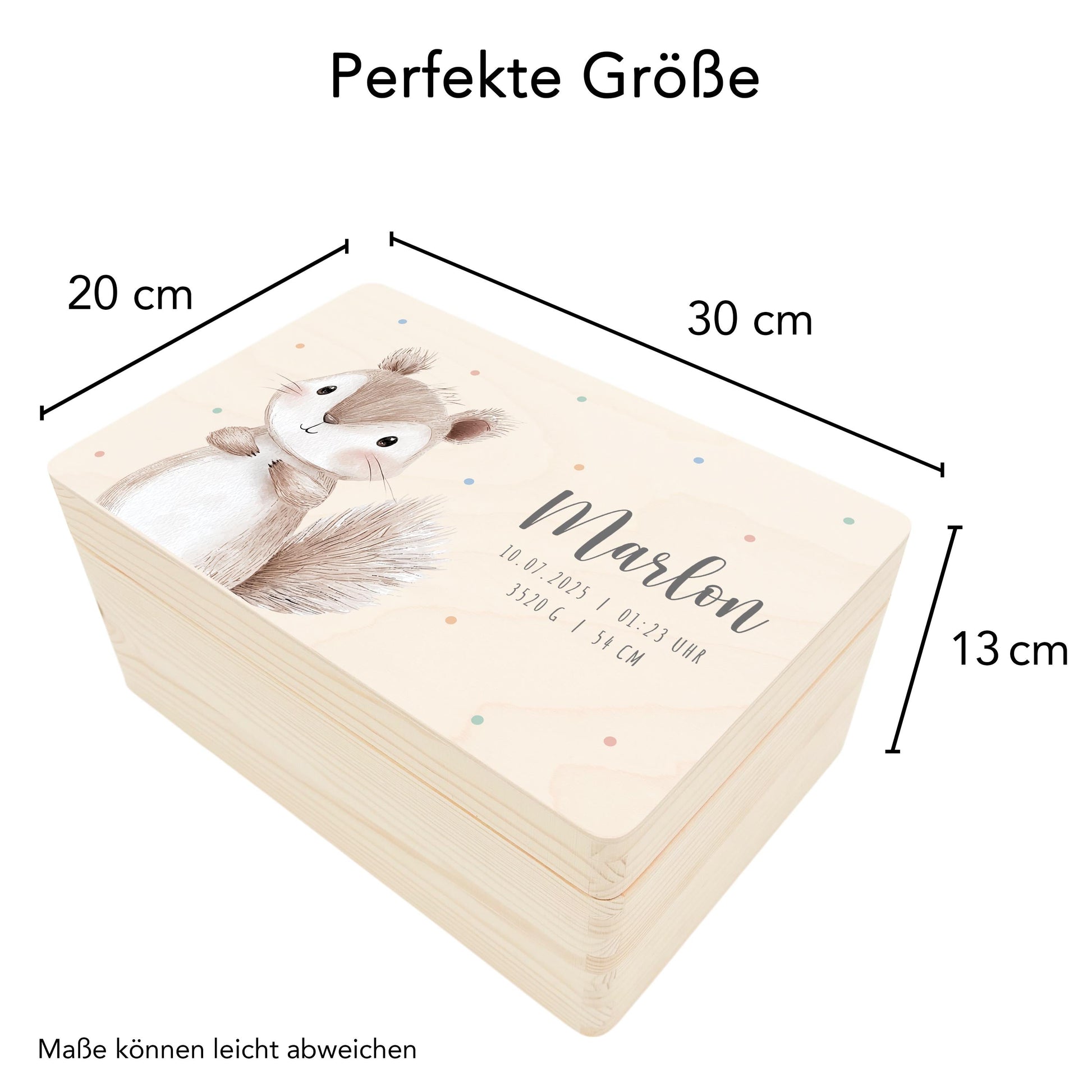Erinnerungskiste Baby Eichhörnchen Holzkiste personalisierte Erinnerungsbox Geschenk Geburt Geburtsgeschenk 30x20x13 cm