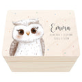 Erinnerungskiste Baby Eule Holzkiste personalisierte Erinnerungsbox Mädchen Junge Geschenk Geburt Geburtsgeschenk 30x20x13 cm