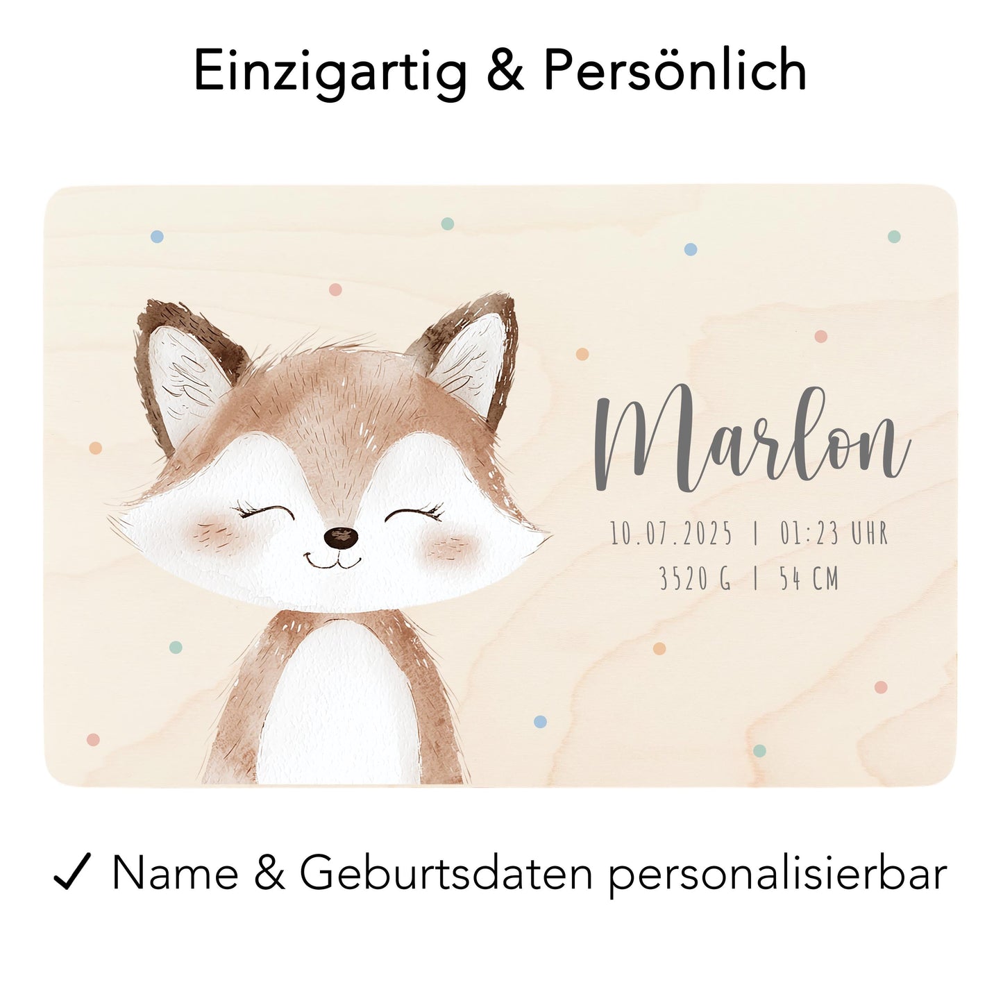 Erinnerungskiste Baby Fuchs Holzkiste personalisierte Erinnerungsbox Geschenk Geburt Geburtsgeschenk 30x20x13 cm