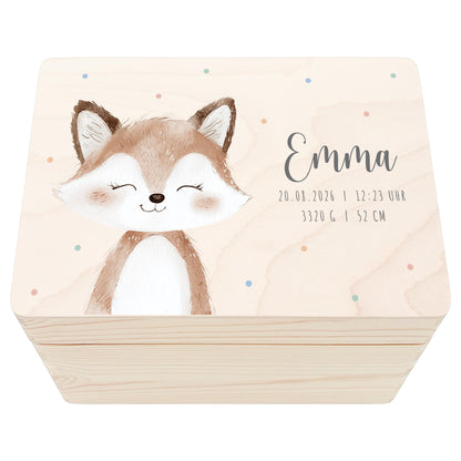 Erinnerungskiste Baby Fuchs Holzkiste personalisierte Erinnerungsbox Geschenk Geburt Geburtsgeschenk 30x20x13 cm