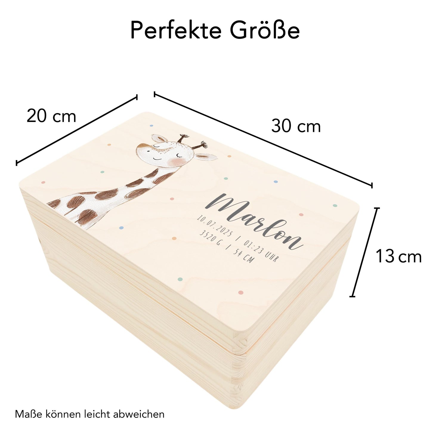 Erinnerungskiste Baby Giraffe Holzkiste personalisierte Erinnerungsbox Mädchen Junge Geschenk Geburt Geburtsgeschenk 30x20x13 cm