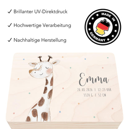 Erinnerungskiste Baby Giraffe Holzkiste personalisierte Erinnerungsbox Mädchen Junge Geschenk Geburt Geburtsgeschenk 30x20x13 cm