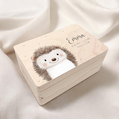 Erinnerungskiste Baby Igel Holzkiste personalisierte Erinnerungsbox Mädchen Junge Geschenk Geburt Geburtsgeschenk 30x20x13 cm