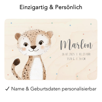 Erinnerungskiste Baby Leopard Holzkiste personalisierte Erinnerungsbox Mädchen Junge Geschenk Geburt Geburtsgeschenk 30x20x13 cm