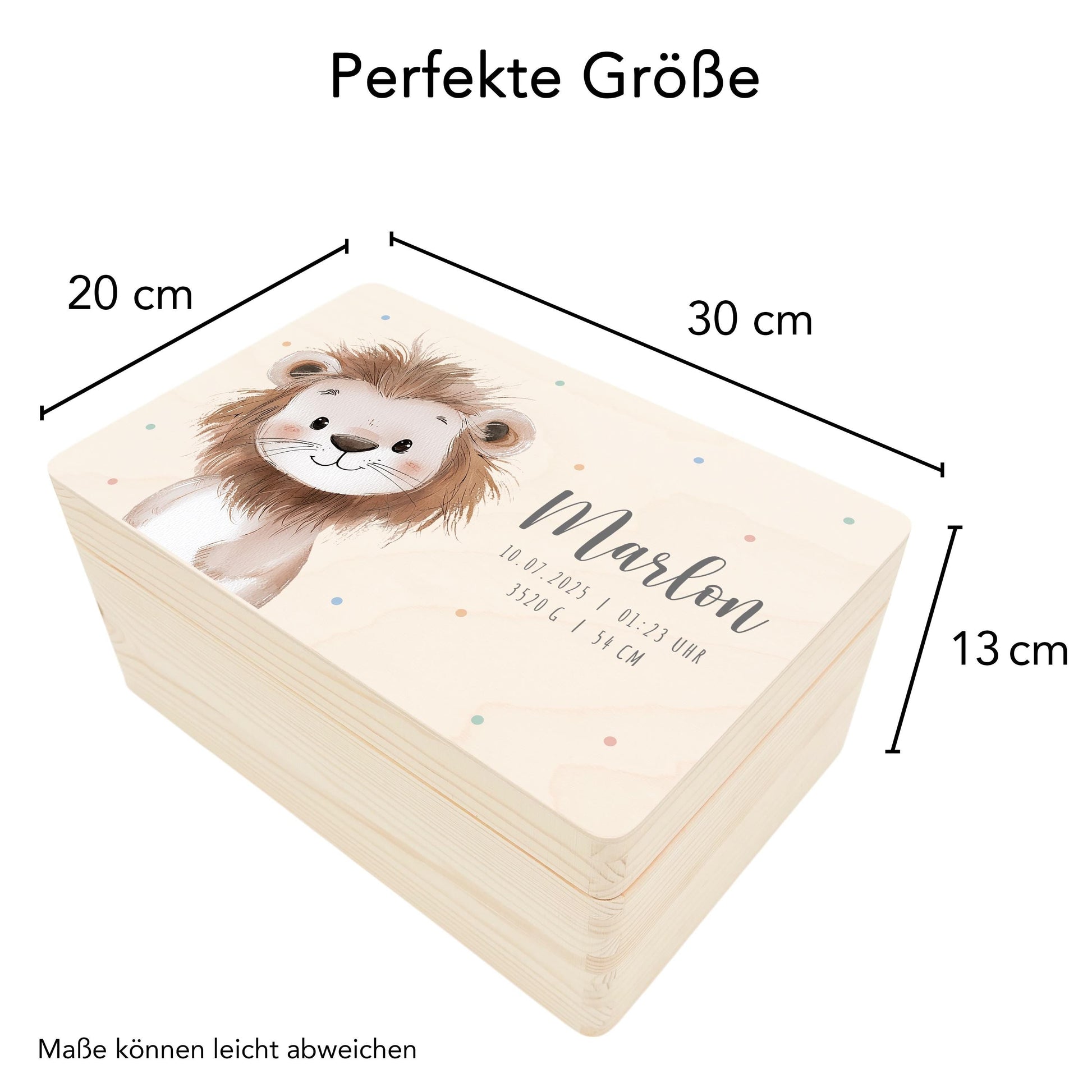 Erinnerungskiste Baby Löwe Holzkiste personalisierte Erinnerungsbox Mädchen Junge Geschenk Geburt Geburtsgeschenk 30x20x13 cm