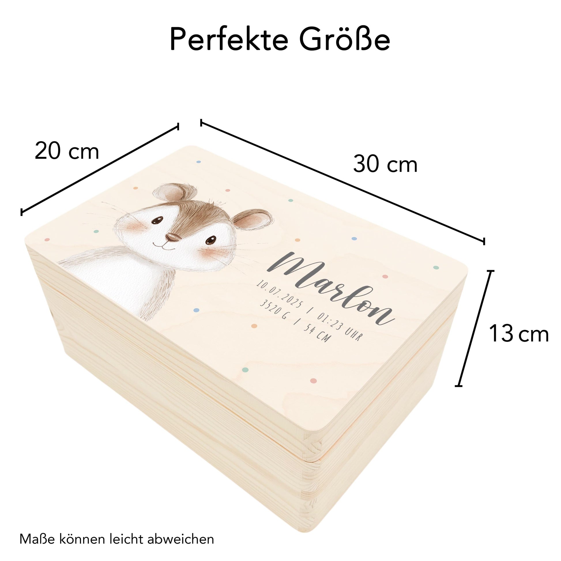 Erinnerungskiste Baby Maus Holzkiste personalisierte Erinnerungsbox Mädchen Junge Geschenk Geburt Geburtsgeschenk 30x20x13 cm