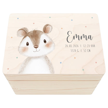 Erinnerungskiste Baby Maus Holzkiste personalisierte Erinnerungsbox Mädchen Junge Geschenk Geburt Geburtsgeschenk 30x20x13 cm