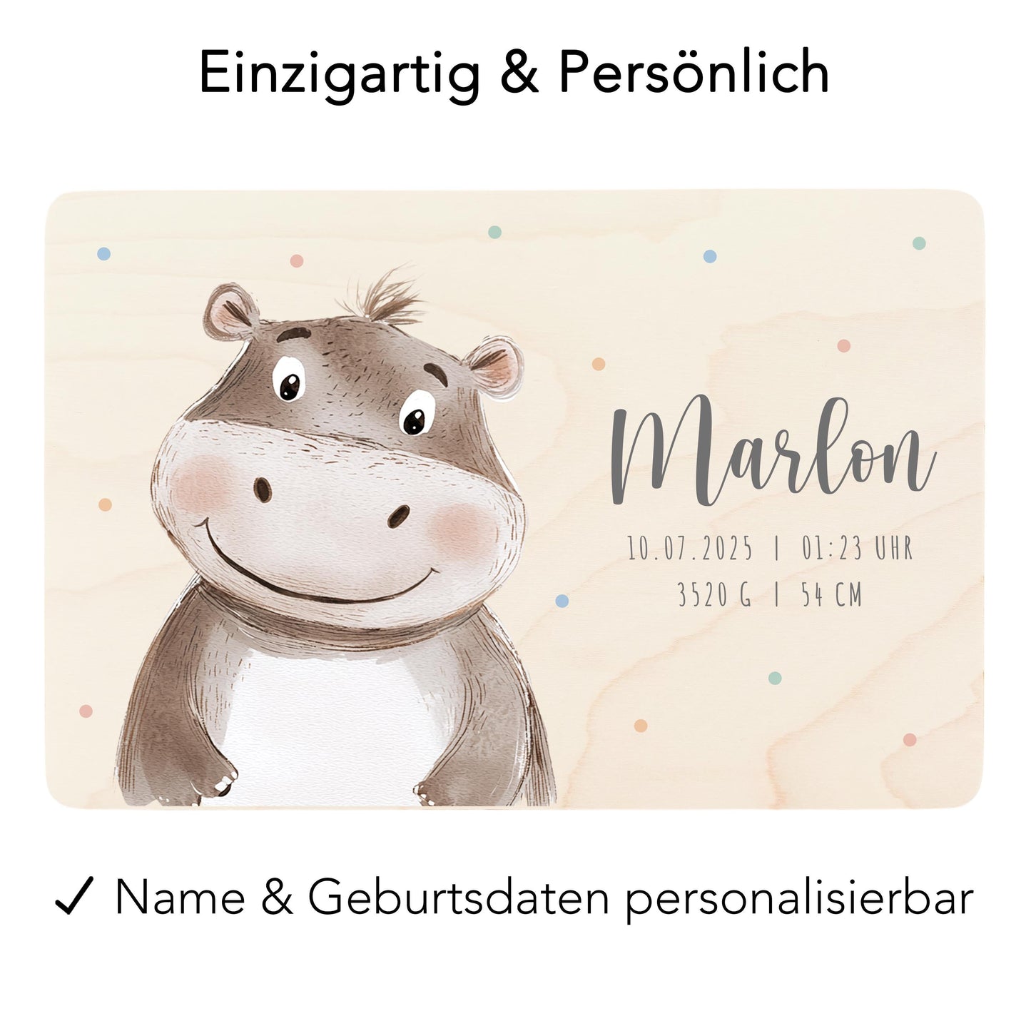 Erinnerungskiste Baby Nilpferd Holzkiste personalisierte Erinnerungsbox Mädchen Junge Geschenk Geburt Geburtsgeschenk 30x20x13 cm