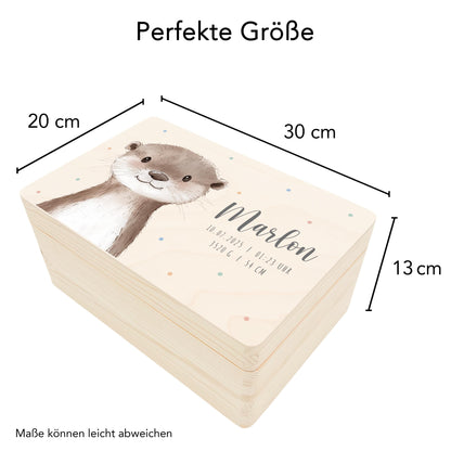 Erinnerungskiste Baby Otter Holzkiste personalisierte Erinnerungsbox Mädchen Junge Geschenk Geburt Geburtsgeschenk 30x20x13 cm