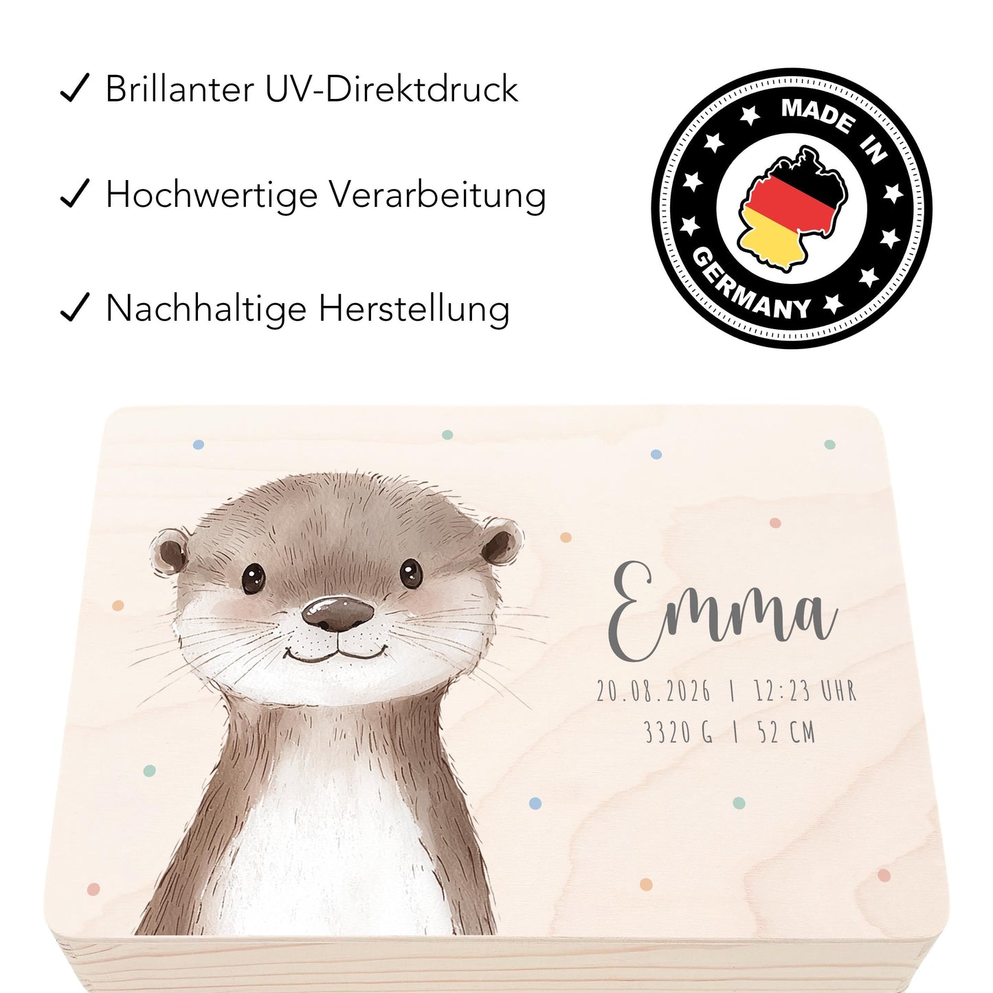 Erinnerungskiste Baby Otter Holzkiste personalisierte Erinnerungsbox Mädchen Junge Geschenk Geburt Geburtsgeschenk 30x20x13 cm