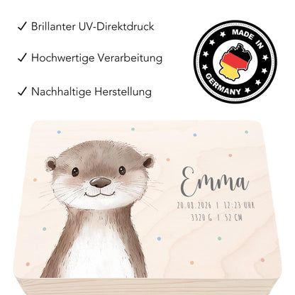 Erinnerungskiste Baby Otter Holzkiste personalisierte Erinnerungsbox Mädchen Junge Geschenk Geburt Geburtsgeschenk 30x20x13 cm