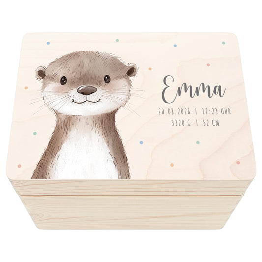 Erinnerungskiste Baby Otter Holzkiste personalisierte Erinnerungsbox Mädchen Junge Geschenk Geburt Geburtsgeschenk 30x20x13 cm
