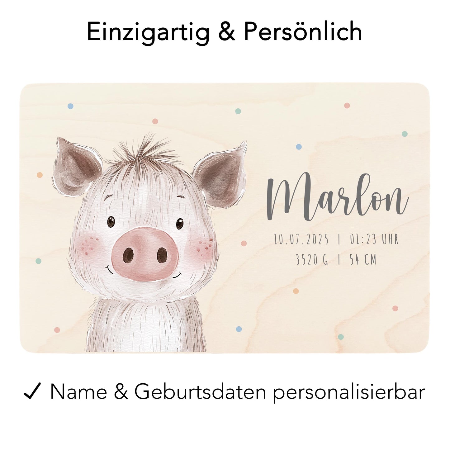 Erinnerungskiste Baby Schwein Holzkiste personalisierte Erinnerungsbox Mädchen Junge Geschenk Geburt Geburtsgeschenk 30x20x13 cm