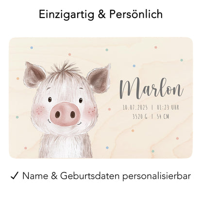 Erinnerungskiste Baby Schwein Holzkiste personalisierte Erinnerungsbox Mädchen Junge Geschenk Geburt Geburtsgeschenk 30x20x13 cm