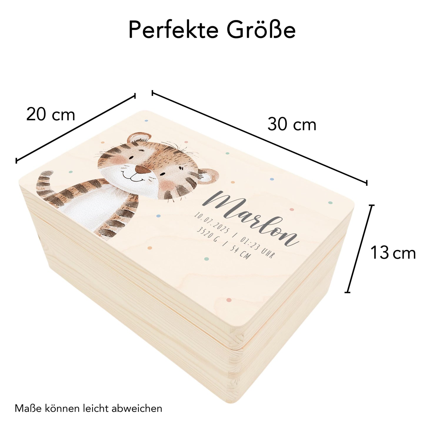 Erinnerungskiste Baby Tiger Holzkiste personalisierte Erinnerungsbox Mädchen Junge Geschenk Geburt Geburtsgeschenk 30x20x13 cm