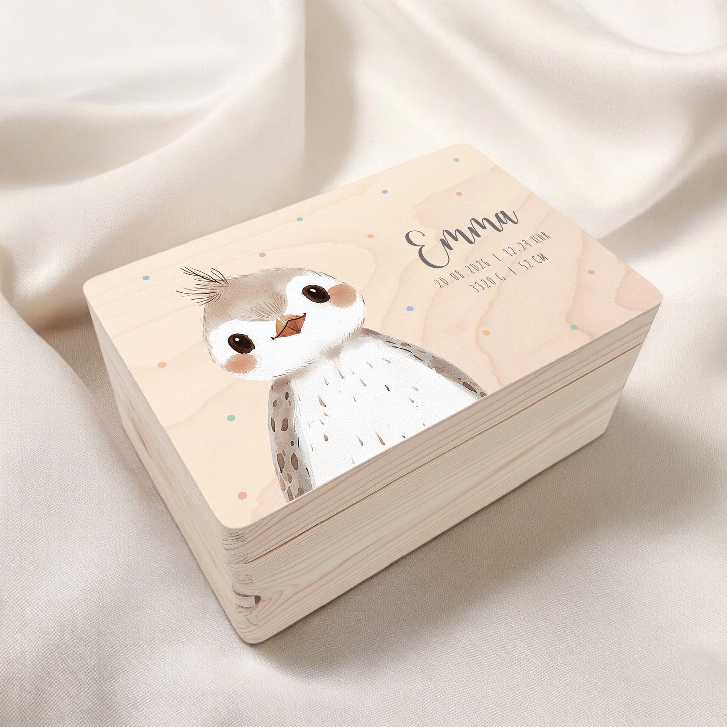 Erinnerungskiste Baby Vogel Holzkiste personalisierte Erinnerungsbox Mädchen Junge Geschenk Geburt Geburtsgeschenk 30x20x13 cm