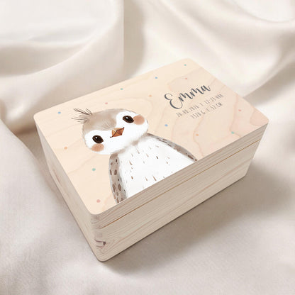 Erinnerungskiste Baby Vogel Holzkiste personalisierte Erinnerungsbox Mädchen Junge Geschenk Geburt Geburtsgeschenk 30x20x13 cm