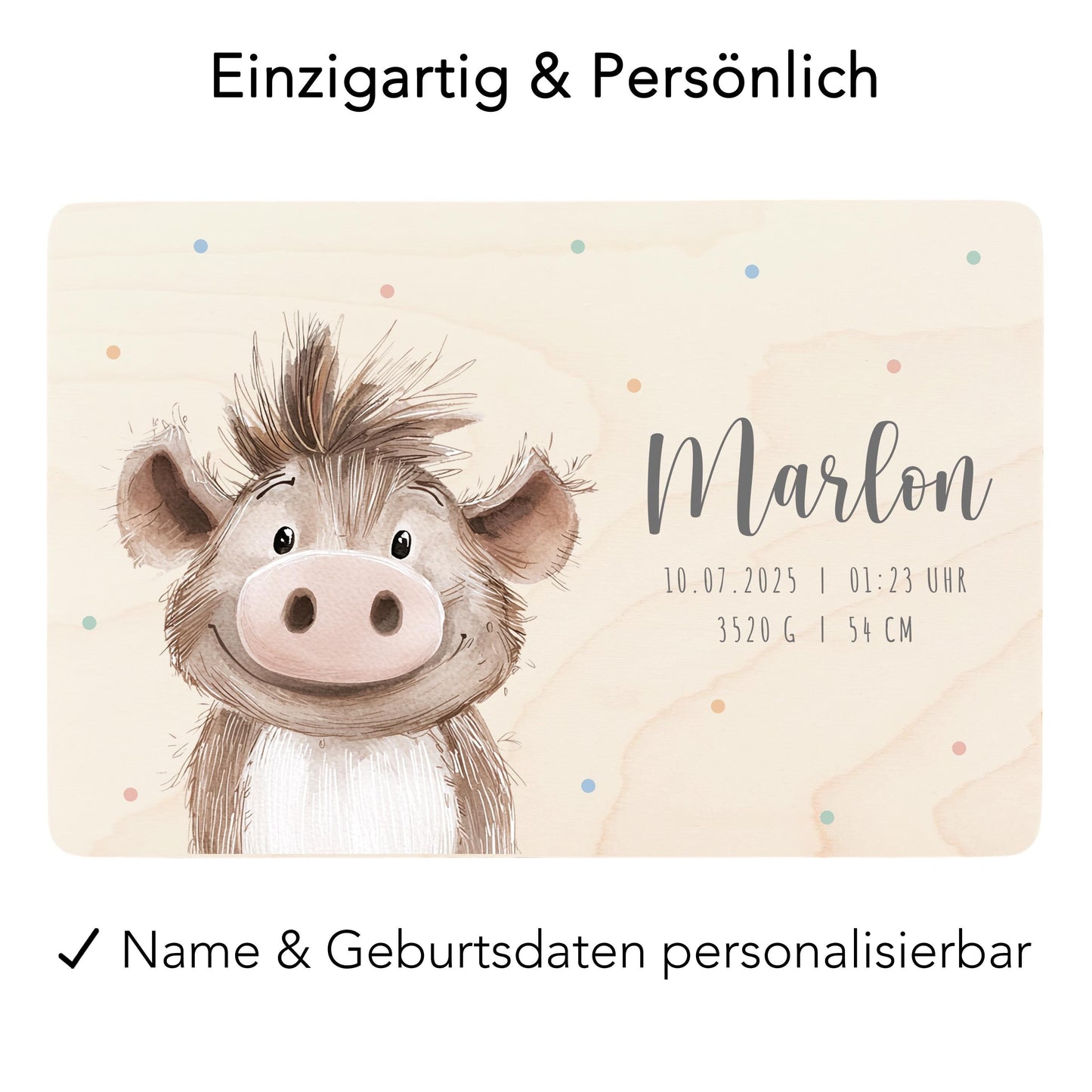 Erinnerungskiste Baby Warzenschwein Holzkiste personalisierte Erinnerungsbox Mädchen Junge Geschenk Geburt Geburtsgeschenk 30x20x13 cm