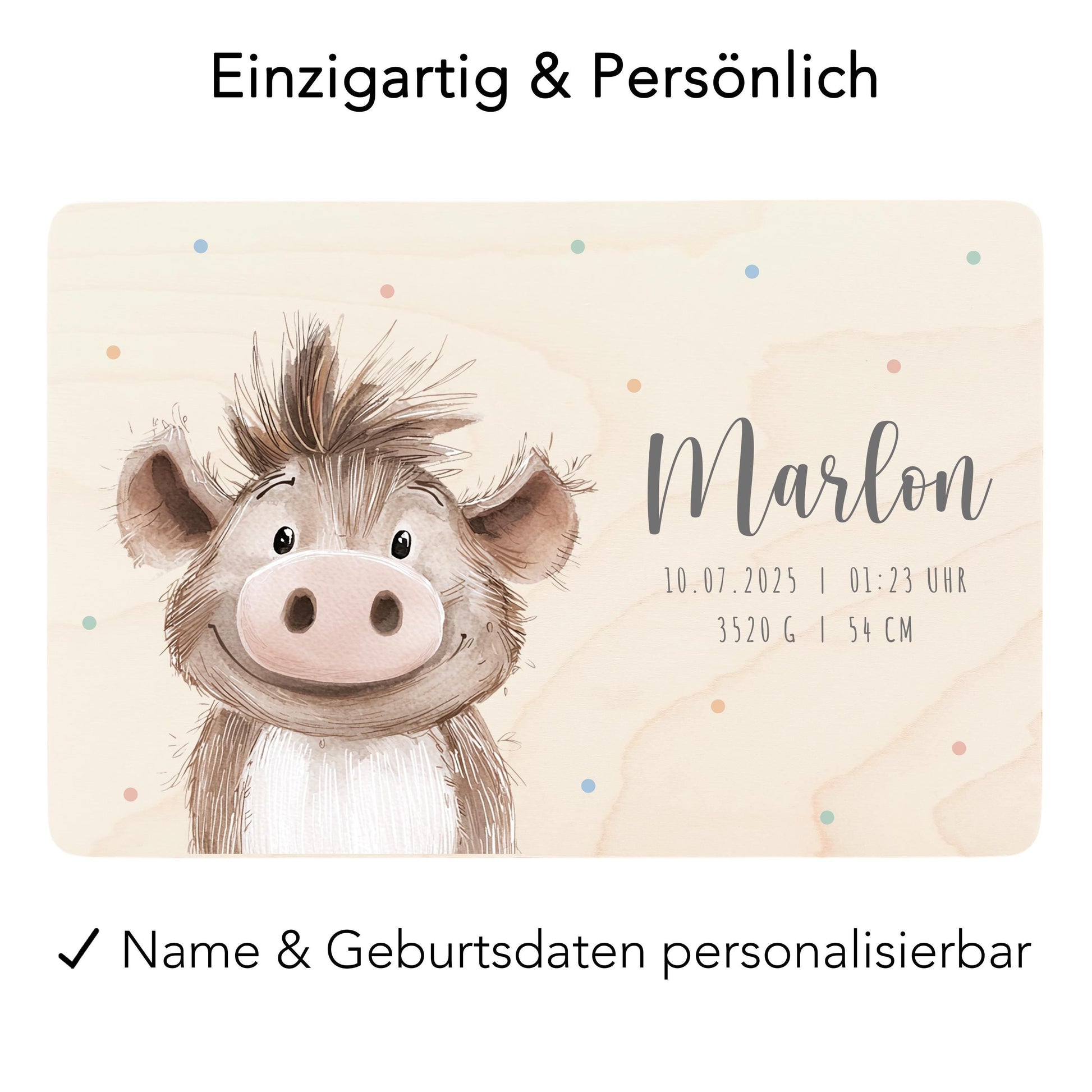 Erinnerungskiste Baby Warzenschwein Holzkiste personalisierte Erinnerungsbox Mädchen Junge Geschenk Geburt Geburtsgeschenk 30x20x13 cm