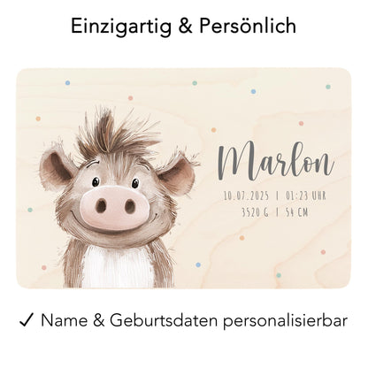 Erinnerungskiste Baby Warzenschwein Holzkiste personalisierte Erinnerungsbox Mädchen Junge Geschenk Geburt Geburtsgeschenk 30x20x13 cm