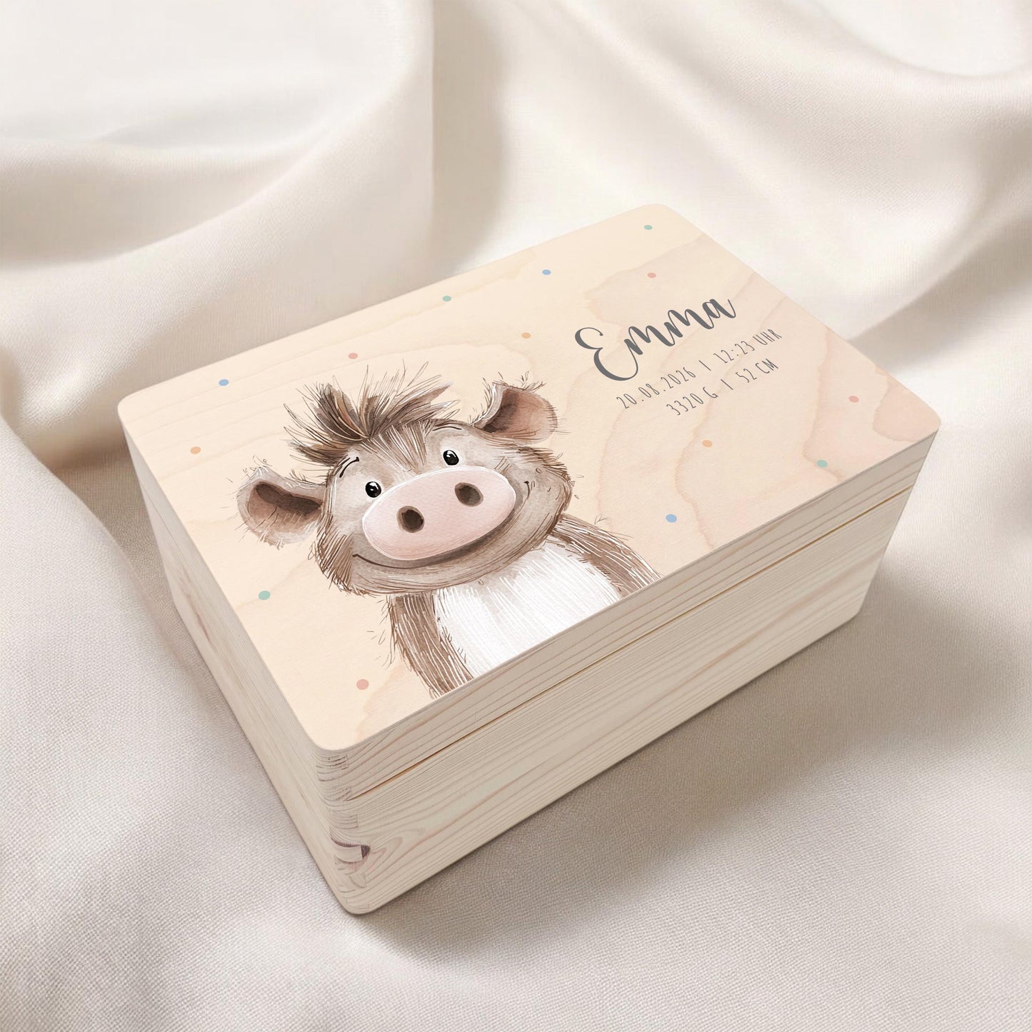 Erinnerungskiste Baby Warzenschwein Holzkiste personalisierte Erinnerungsbox Mädchen Junge Geschenk Geburt Geburtsgeschenk 30x20x13 cm