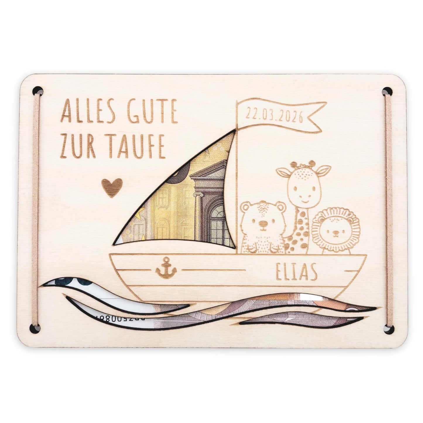 Taufgeschenk Geld Taufe personalisierte Geldgeschenk Verpackung Geschenk Taufkarte Geschenkkarte aus Holz 12x17 cm