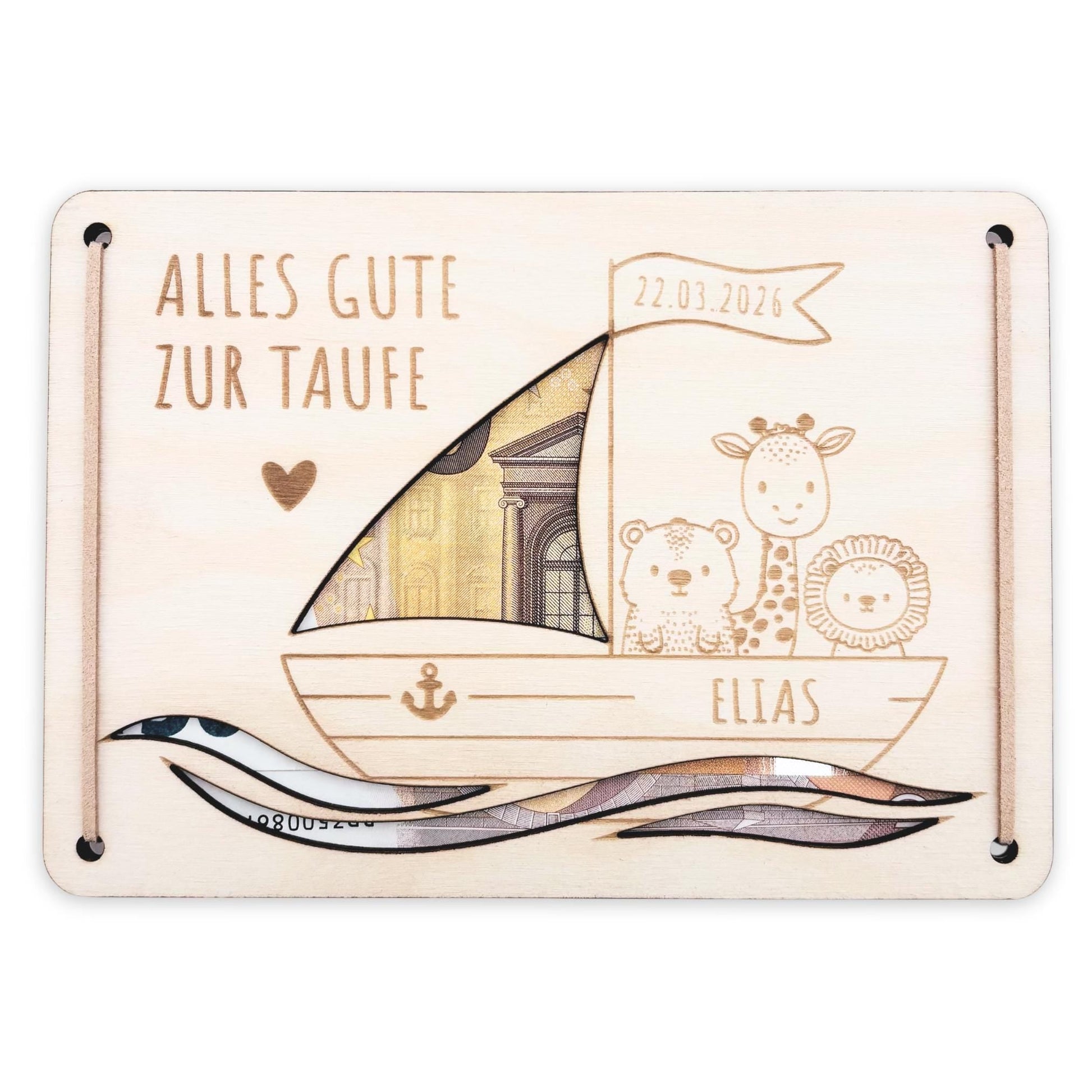 Taufgeschenk Geld Taufe personalisierte Geldgeschenk Verpackung Geschenk Taufkarte Geschenkkarte aus Holz 12x17 cm