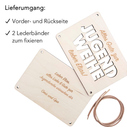 Jugendweihe Geschenk personalisiert Geldgeschenk Verpackung Geld Geschenk Junge Mädchen Geschenkkarte aus Holz 12x17 cm