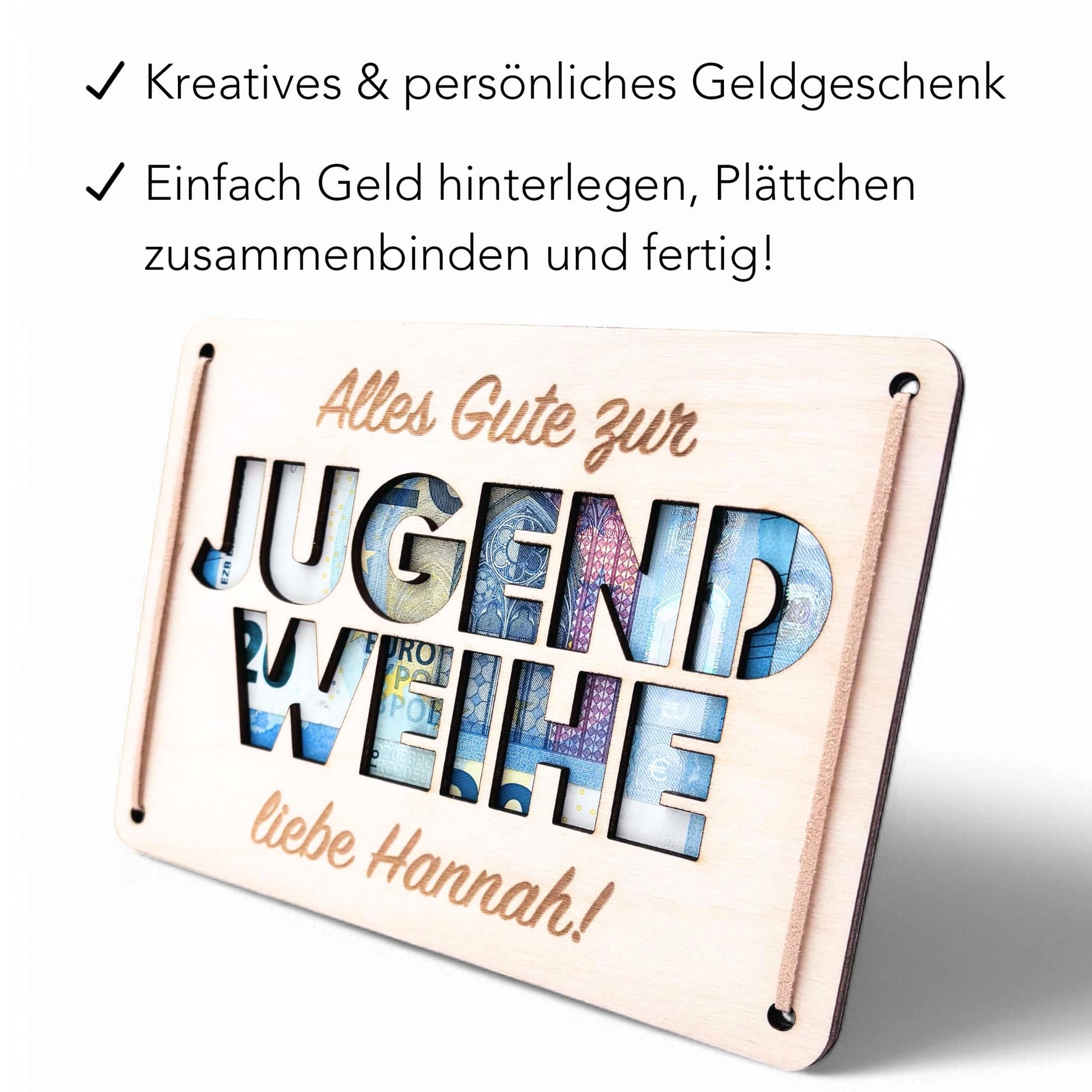 Jugendweihe Geschenk personalisiert Geldgeschenk Verpackung Geld Geschenk Junge Mädchen Geschenkkarte aus Holz 12x17 cm