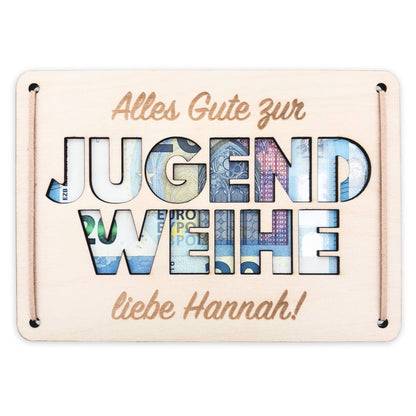 Jugendweihe Geschenk personalisiert Geldgeschenk Verpackung Geld Geschenk Junge Mädchen Geschenkkarte aus Holz 12x17 cm