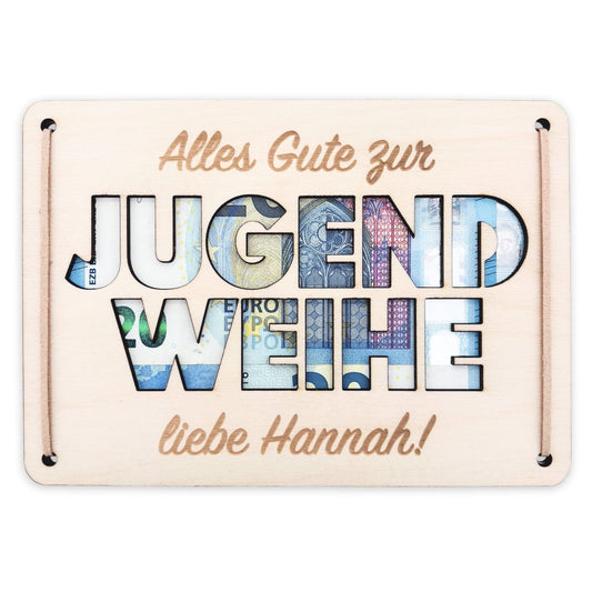Jugendweihe Geschenk personalisiert Geldgeschenk Verpackung Geld Geschenk Junge Mädchen Geschenkkarte aus Holz 12x17 cm