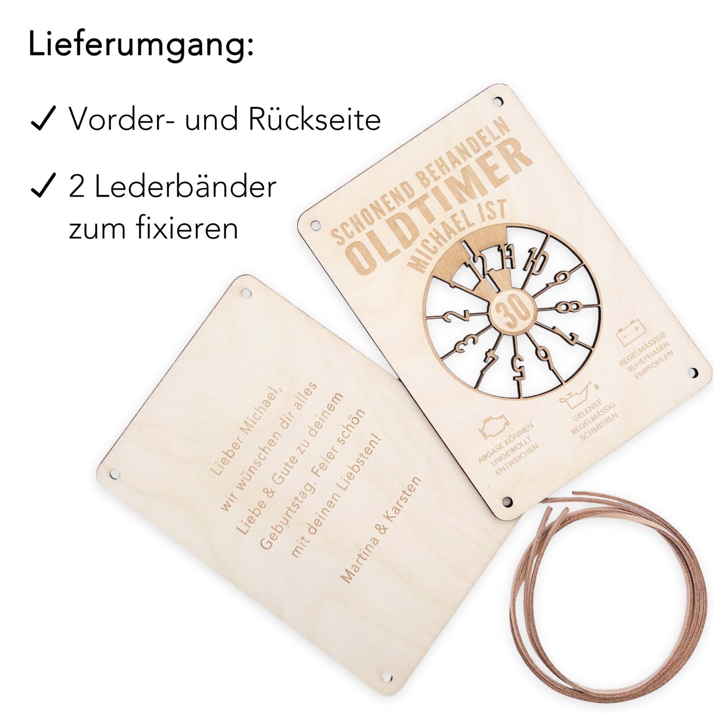 Oldtimer Geburtstagskarte 80. Geburtstag Schonend behandeln personalisiert Geldverpackung Geburtstagsgeschenk Geschenkkarte Holz 12x17 cm