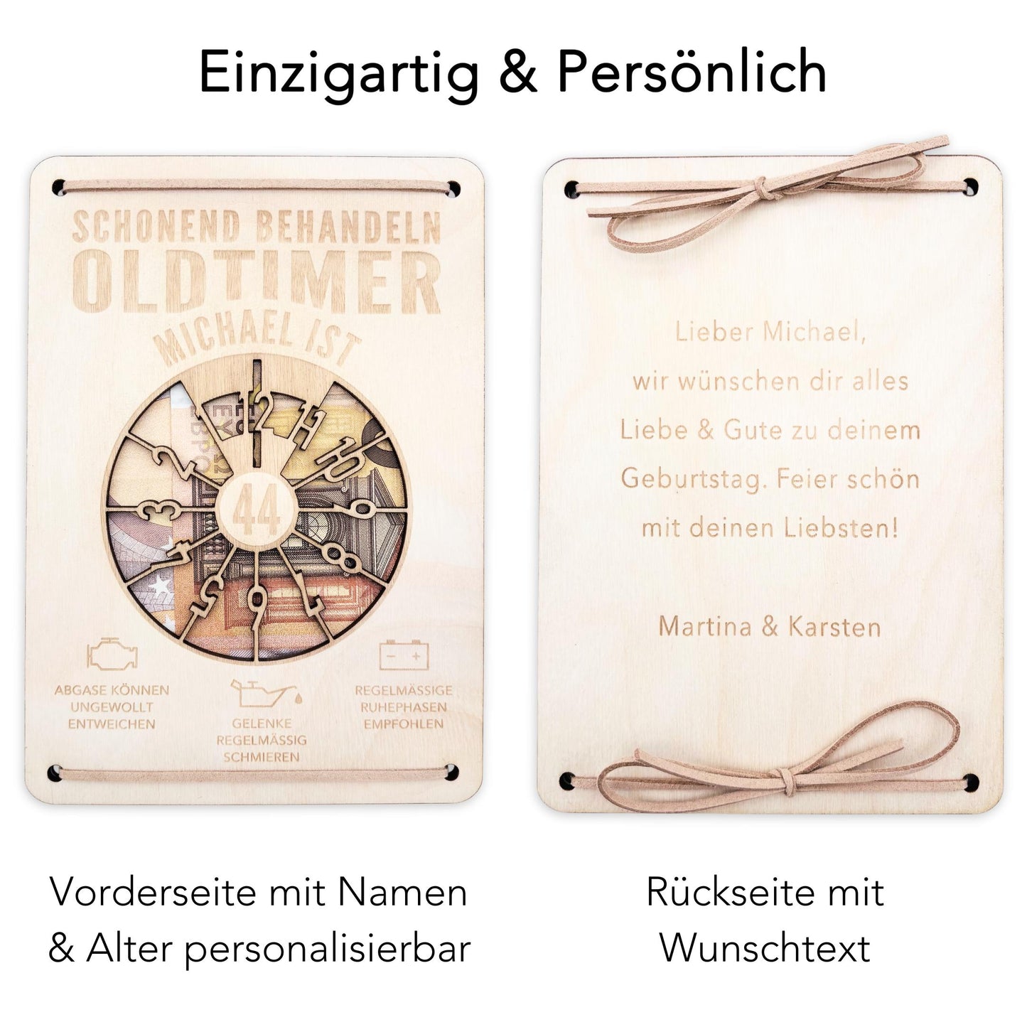 Oldtimer Geburtstagskarte Geburtstag Schonend behandeln personalisiert Geldverpackung Geburtstagsgeschenk Geschenkkarte Holz 12x17 cm