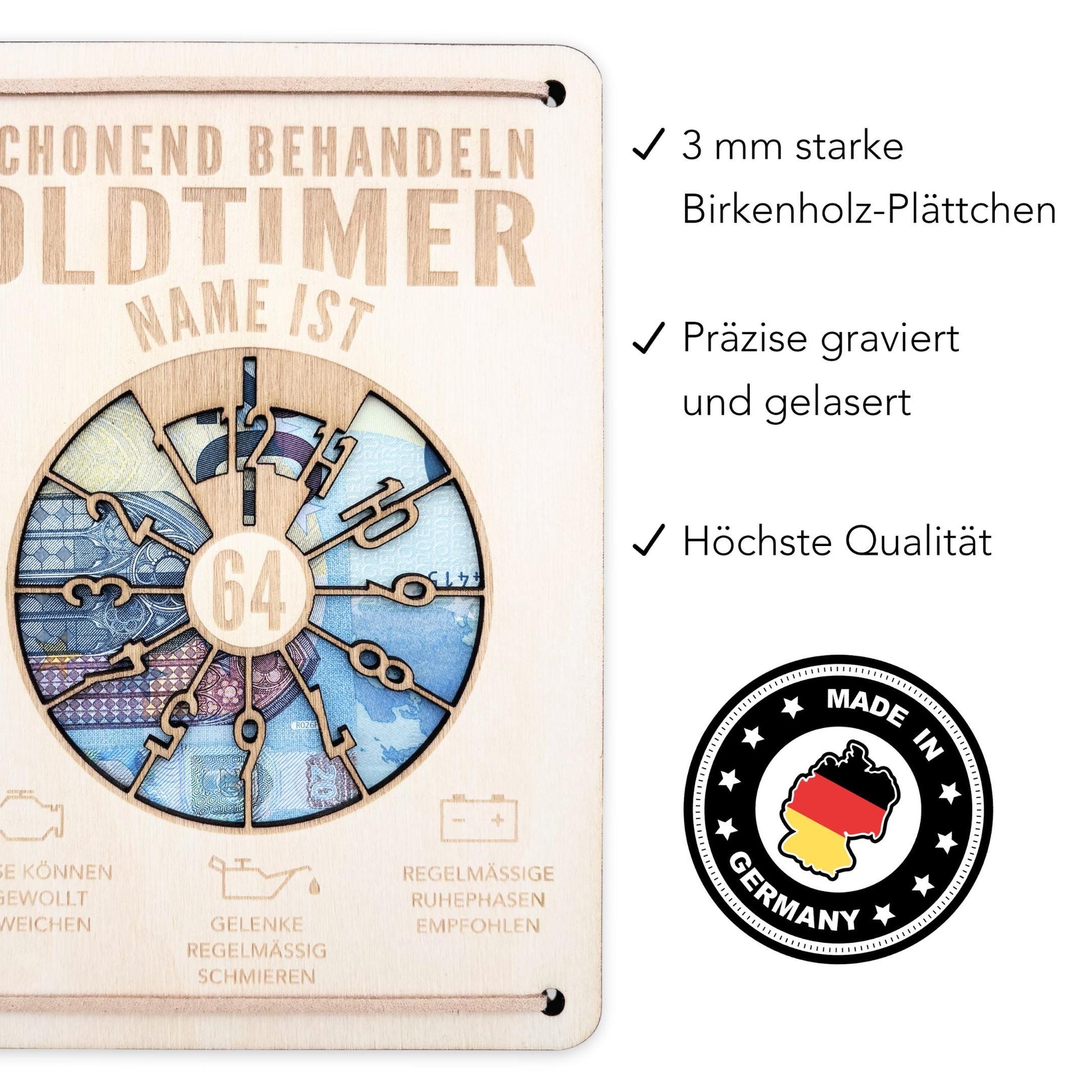 Oldtimer Geburtstagskarte Geburtstag Schonend behandeln personalisiert Geldverpackung Geburtstagsgeschenk Geschenkkarte Holz 12x17 cm