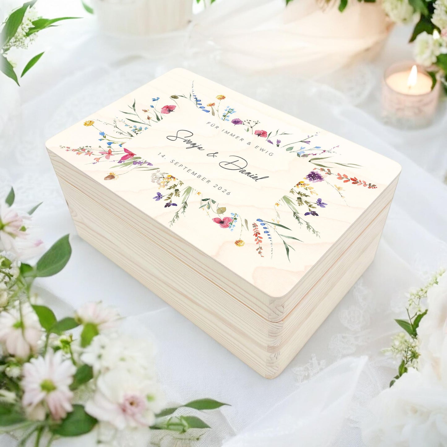 Erinnerungsbox Hochzeit personalisierte Erinnerungskiste Hochzeitsgeschenk für Brautpaar Holzkiste Geschenkkiste Geschenkbox 30x20x13 cm