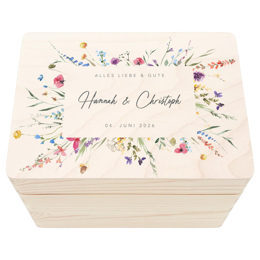 Erinnerungsbox Hochzeit personalisierte Erinnerungskiste Hochzeitsgeschenk für Brautpaar Holzkiste Geschenkkiste Geschenkbox 30x20x13 cm